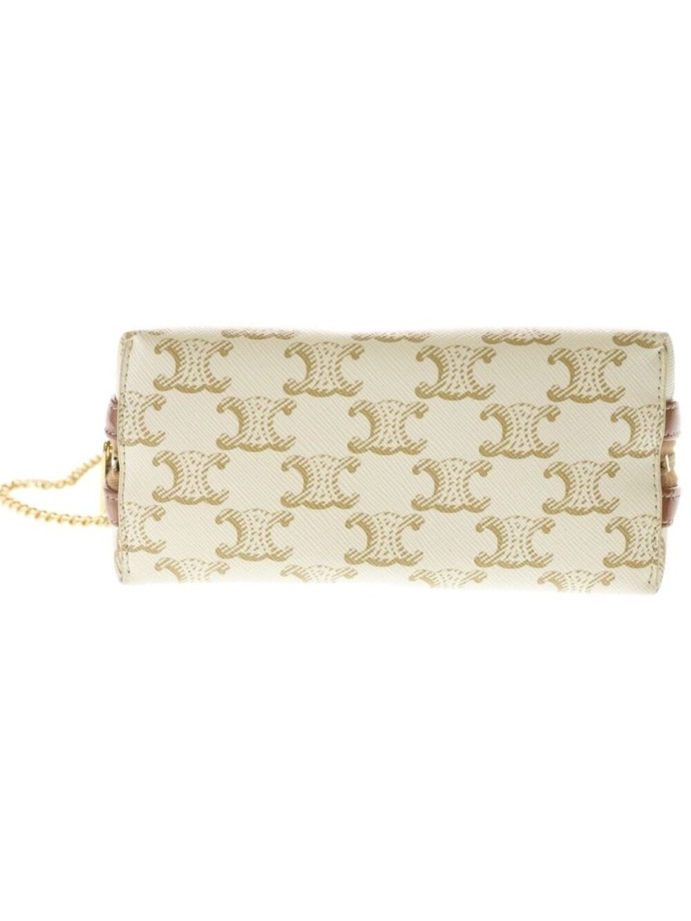 Celine Trio Canvas Chain Clutch Mini Shoulder Bag Ivory Brown Leather Gold - Picture 4 of 6